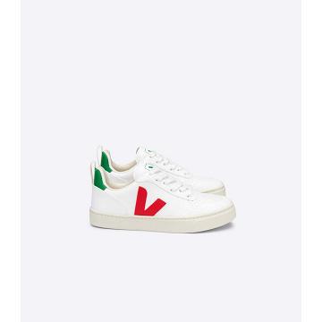 White/Green/Red Kids' Veja V-10 LACES CWL Sneakers | AU 865YXF